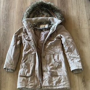 Steve Madden Fur Hood High Waist Tie Trench Coat